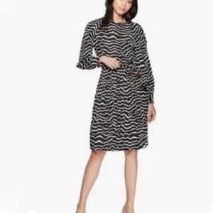 Who What Wear Women’s Black & Cream/Tan Zebra Print Long Sleeve Midi Dress Large